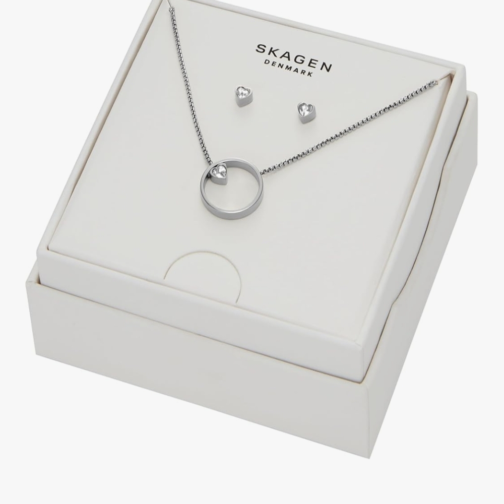 Skagen Silver Heart Necklace Set